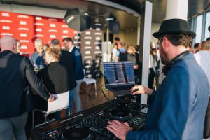 Event DJ Markus Rosenbaum on the decks during an after-trade fair event in Cologne.