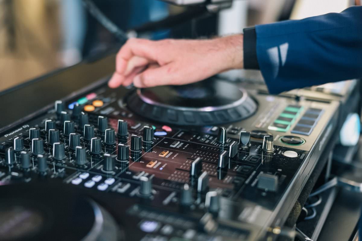 Event DJ Markus Rosenbaum at work at his console during an after-trade fair event in Cologne.