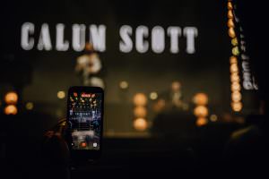 Emotional live performance: Singer Calum Scott performs on stage at the Toni Kroos Foundation's anniversary at Lofthaus Düsseldorf.
